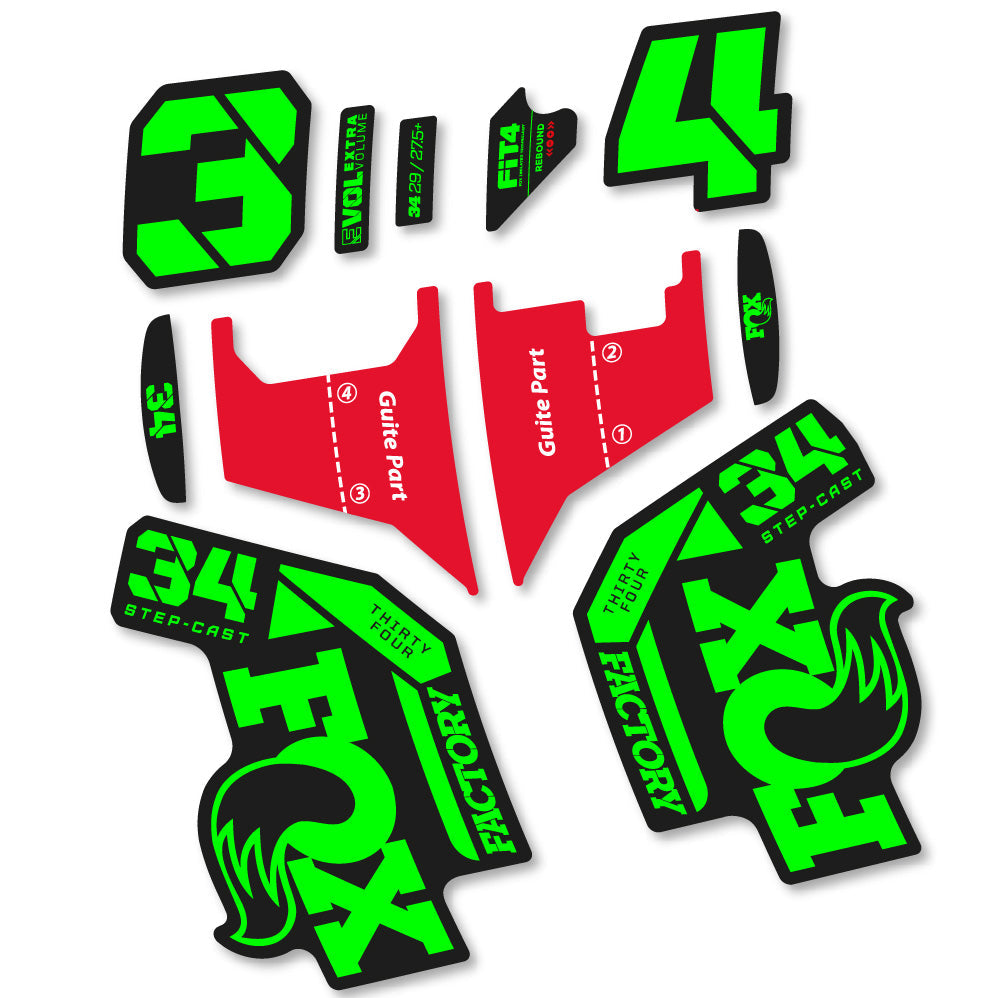 Stickers Fox 34 Factory Step Cast 2022 compatibles Autocollants fourche VTT 29"