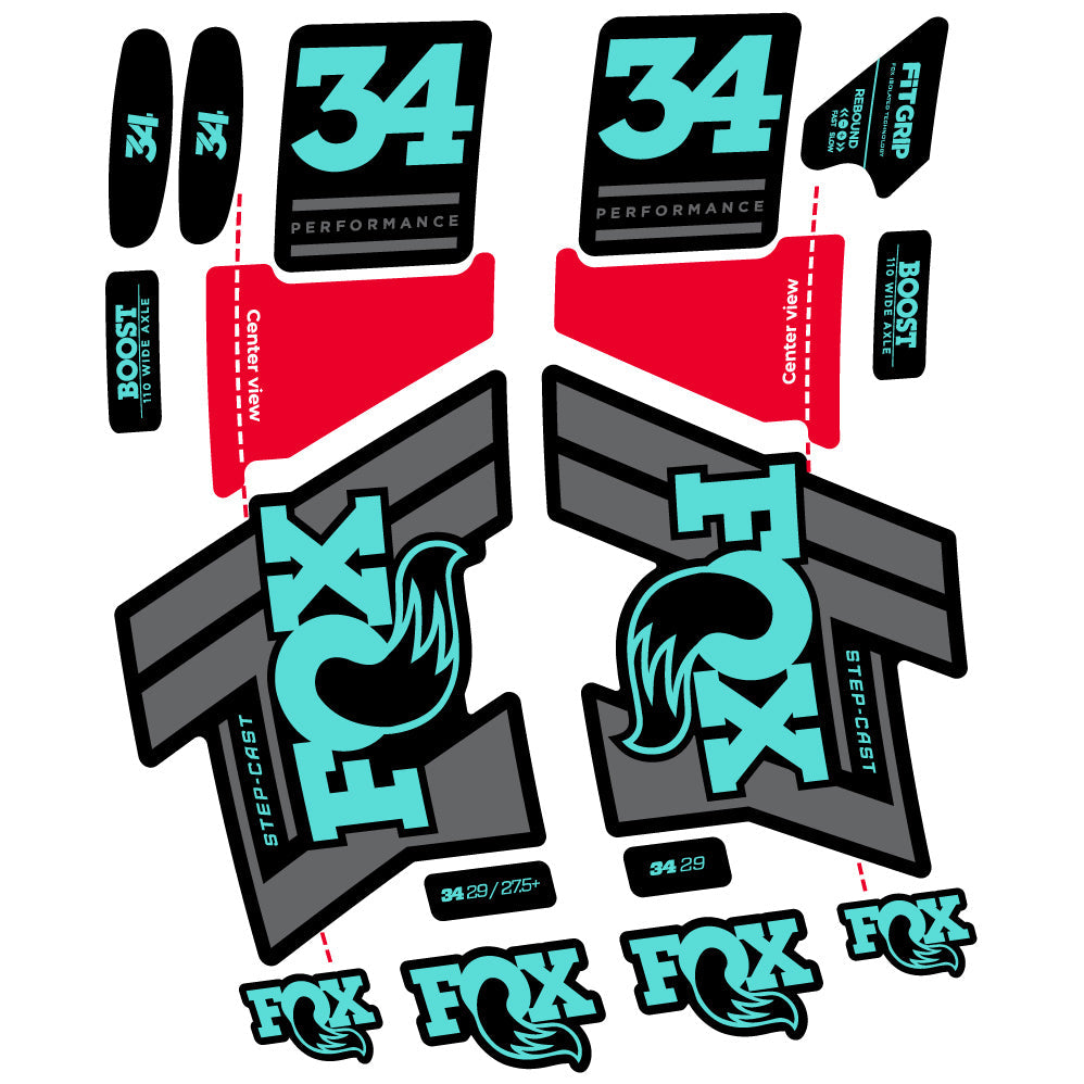Stickers Fox 34 SC Performance 2019 compatibles Autocollants fourche VTT