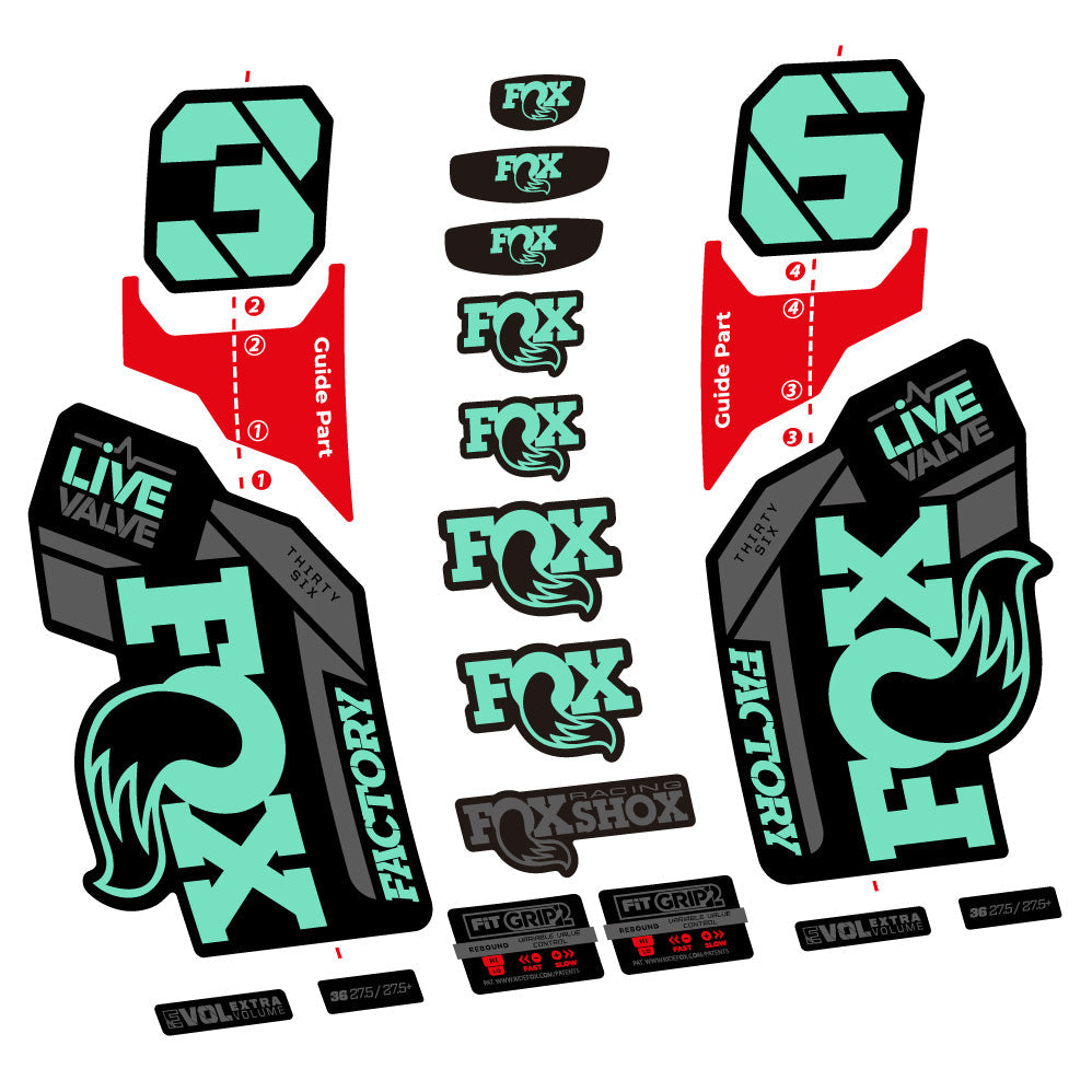 Stickers Fox 36 Factory Live Valve compatibles Autocollants fourche VTT 29"