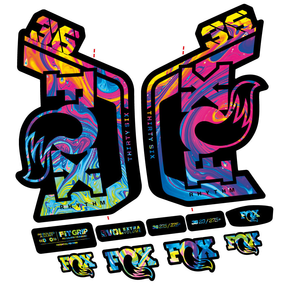 Stickers Fox 36 Rhythm 29” Autocollant Kit with 2023 2024 MTB Vinyl Stickers Autocollants fourche VTT