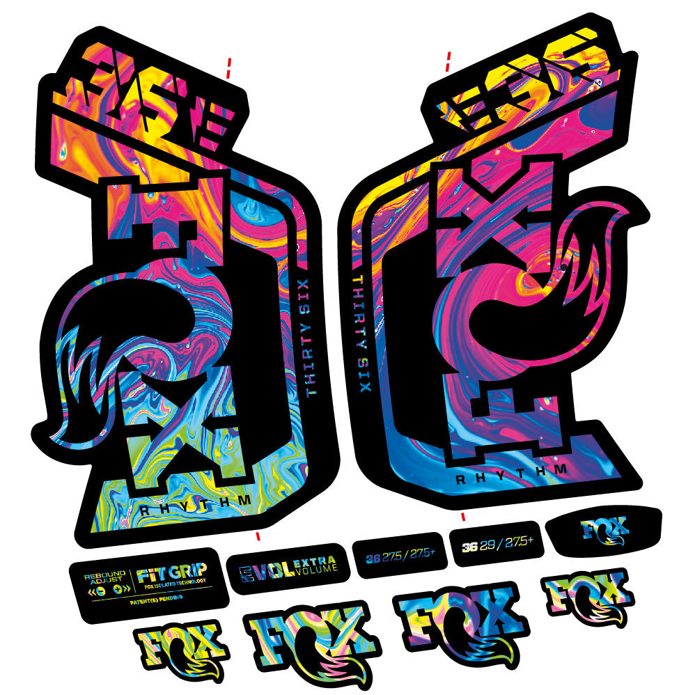 Stickers Fox 36 Rhythm E 29” Autocollant Kit with 2023 2024 MTB Vinyl Stickers Autocollants fourche VTT