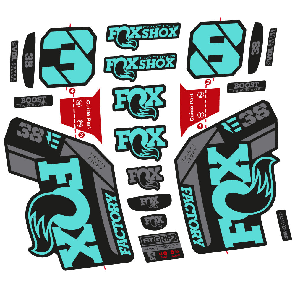 Stickers Fox 38 E 2021 compatibles Autocollants fourche VTT 29"