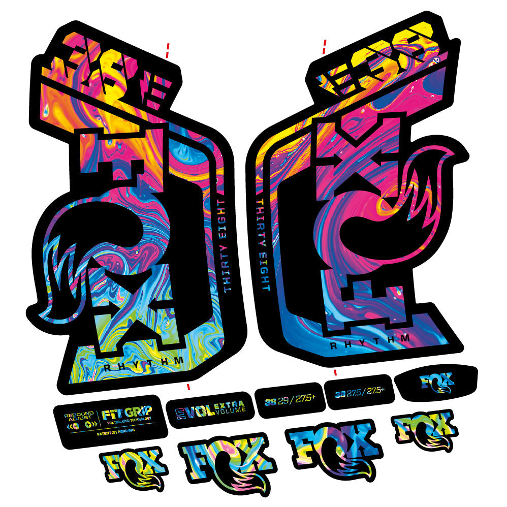 Stickers Fox Factory 38 Rhythm E 2024 compatibles Autocollants fourche VTT 29"