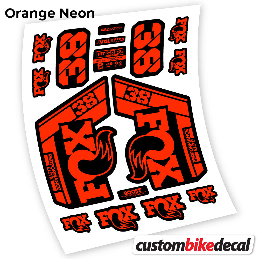 Orange Neon decal for Fox 38 Performance Elite 2021 fork – bike sticker vinyl