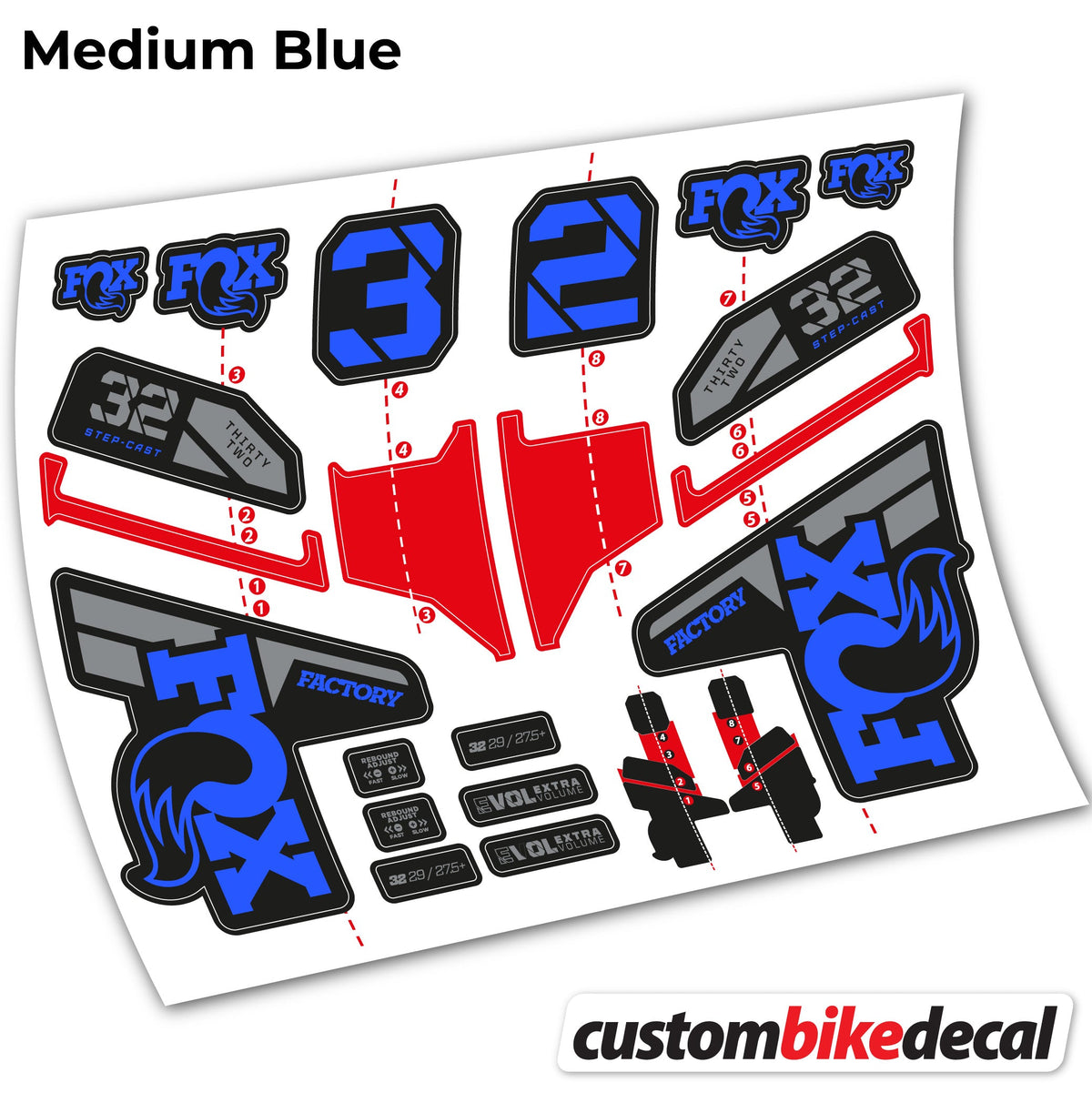 Medium Blue decal for FOX 32 Step Cast Factory Mk2 2021 2022 y 2023 fork – bike sticker vinyl