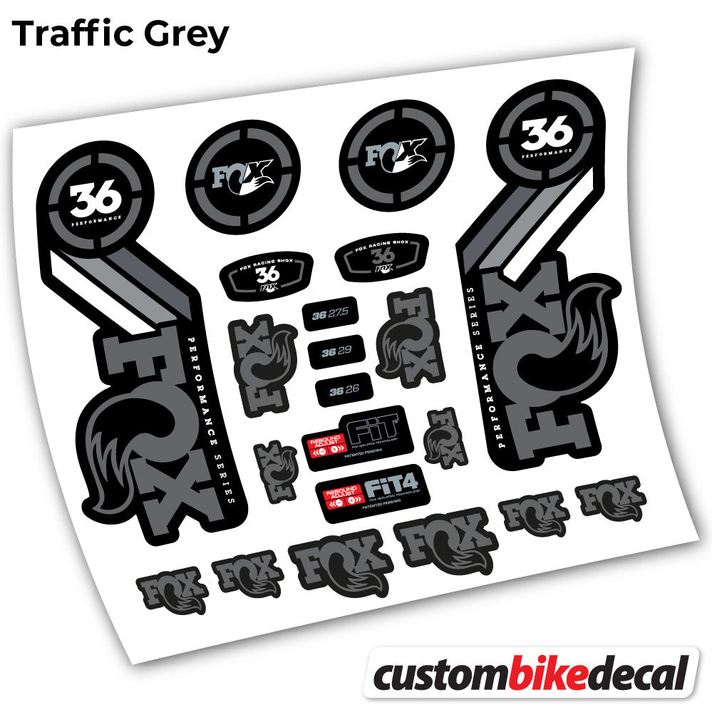 Trafc Grey decal for . Fox 36 Performance 2016 fork – bike sticker vinyl