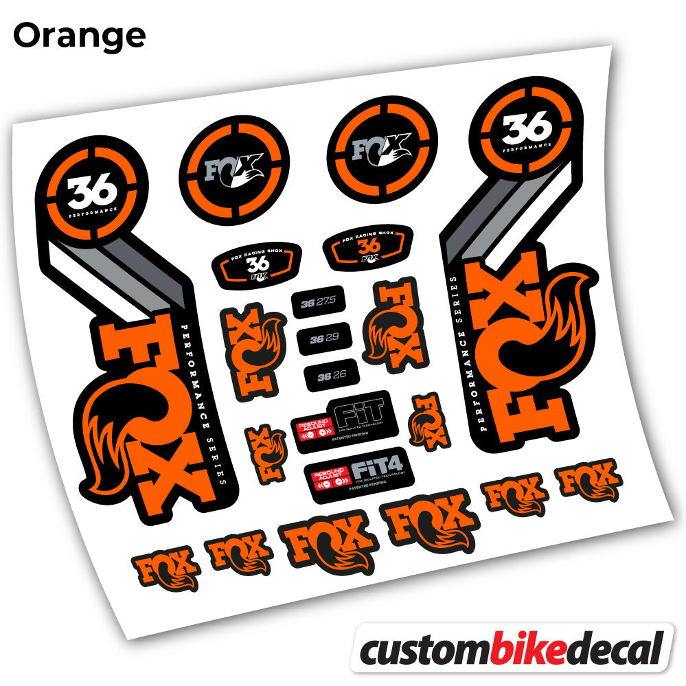 Orange decal for . Fox 36 Performance 2016 fork – bike sticker vinyl