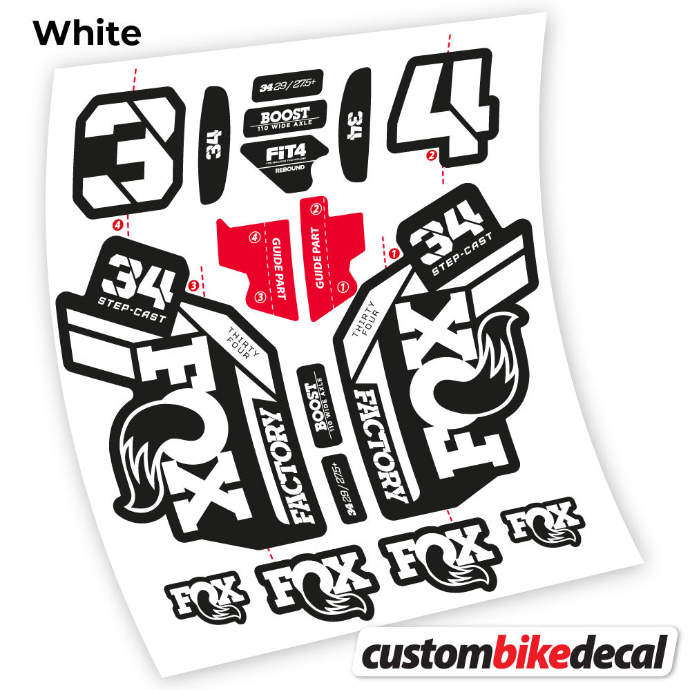 White decal for Fox 34 SC Factory 2021 fork – bike sticker vinyl