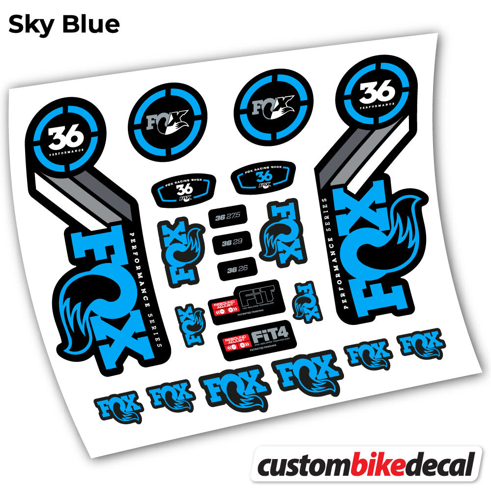 Sky Blue decal for . Fox 36 Performance 2016 fork – bike sticker vinyl