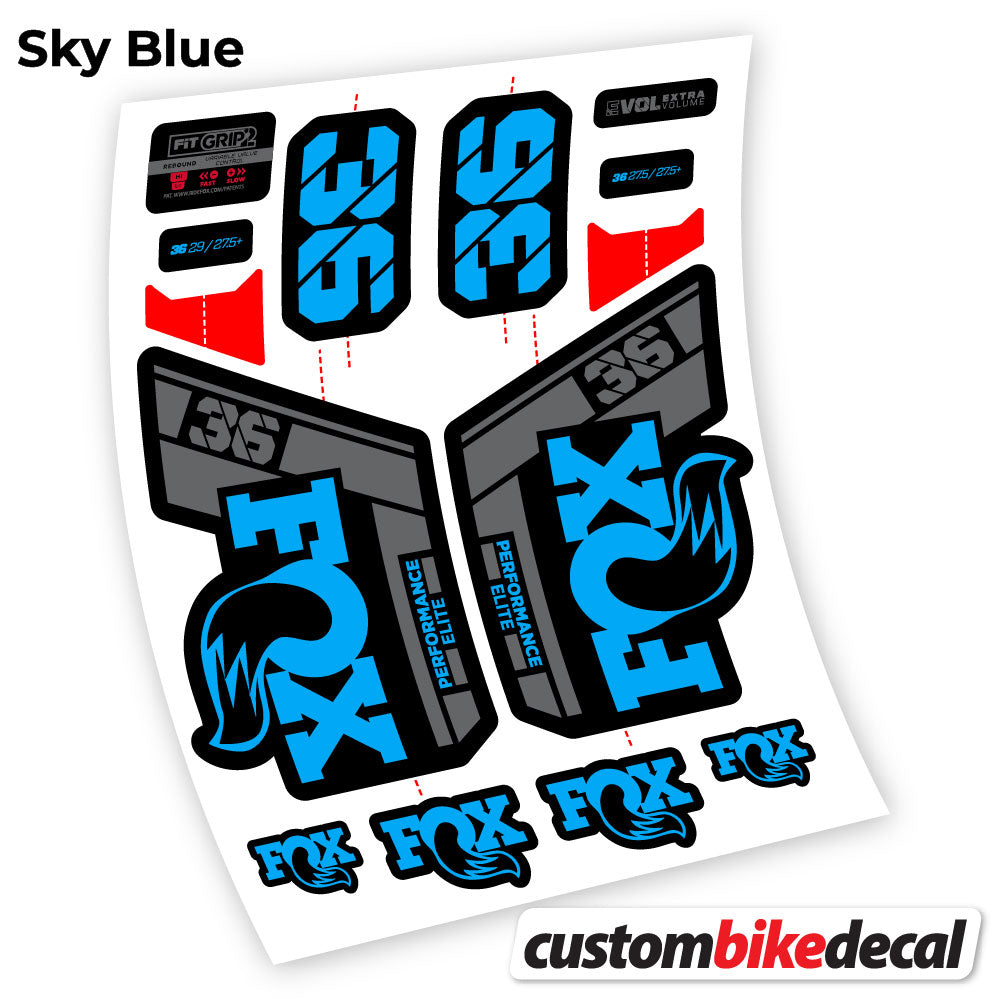 Sky Blue decal for Fox 36 Performance Elite 2021 fork – bike sticker vinyl