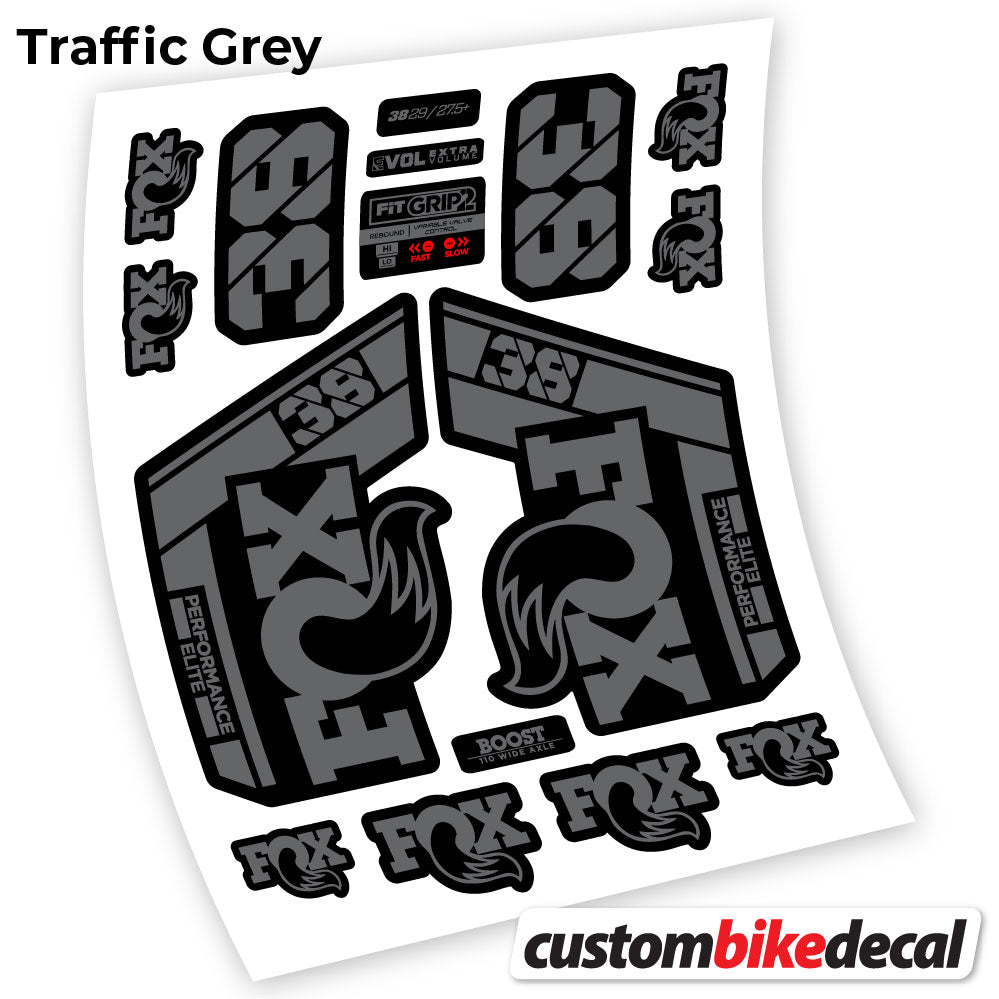 Trafc Grey decal for Fox 38 Performance Elite 2021 fork – bike sticker vinyl
