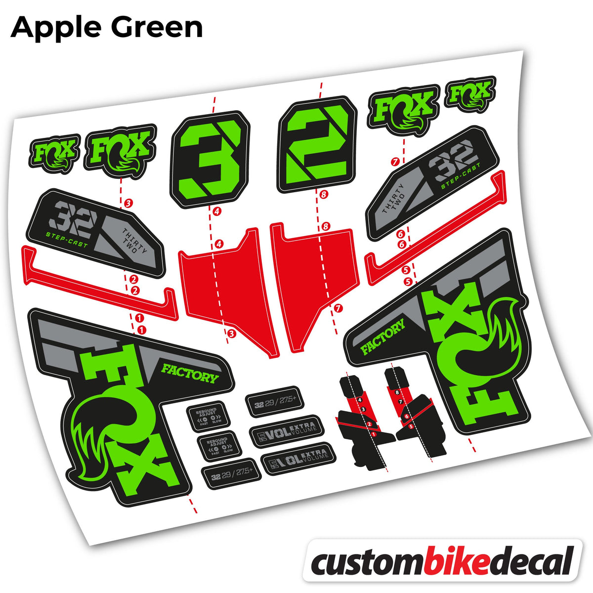 Apple Green decal for FOX 32 Step Cast Factory Mk2 2021 2022 y 2023 fork – bike sticker vinyl