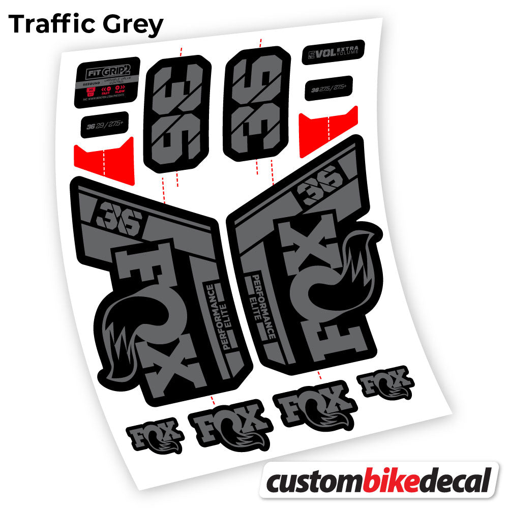 Trafc Grey decal for Fox 36 Performance Elite 2021 fork – bike sticker vinyl