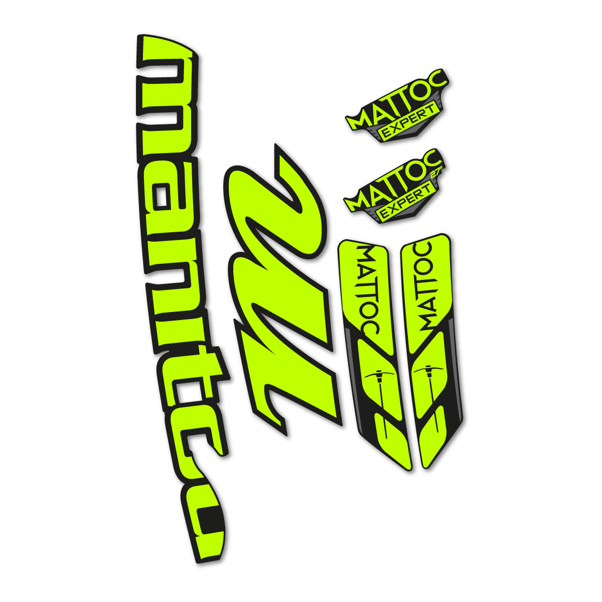 Stickers compatibles Manitou Mattoc Expert White 2016-2017 pour fourche – autocollants vinyle - Vert Lime Fluo