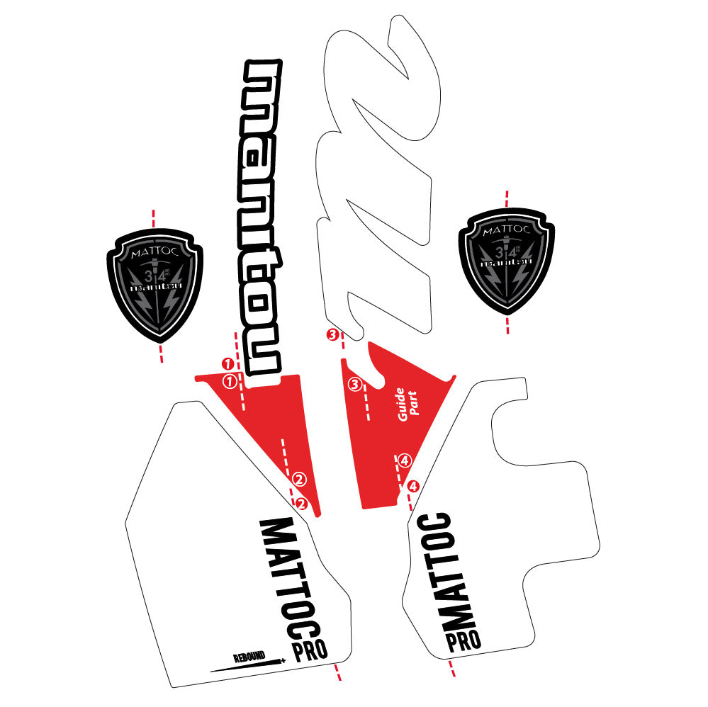 Stickers Manitou Mattoc PRO 2017 compatibles - Autocollants fourche VTT