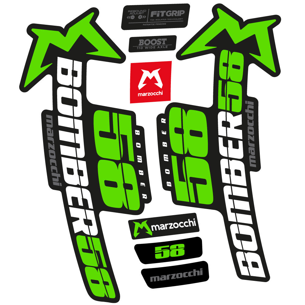 Stickers Marzocchi Bomber 58 2019-2020 compatibles - Autocollants fourche VTT