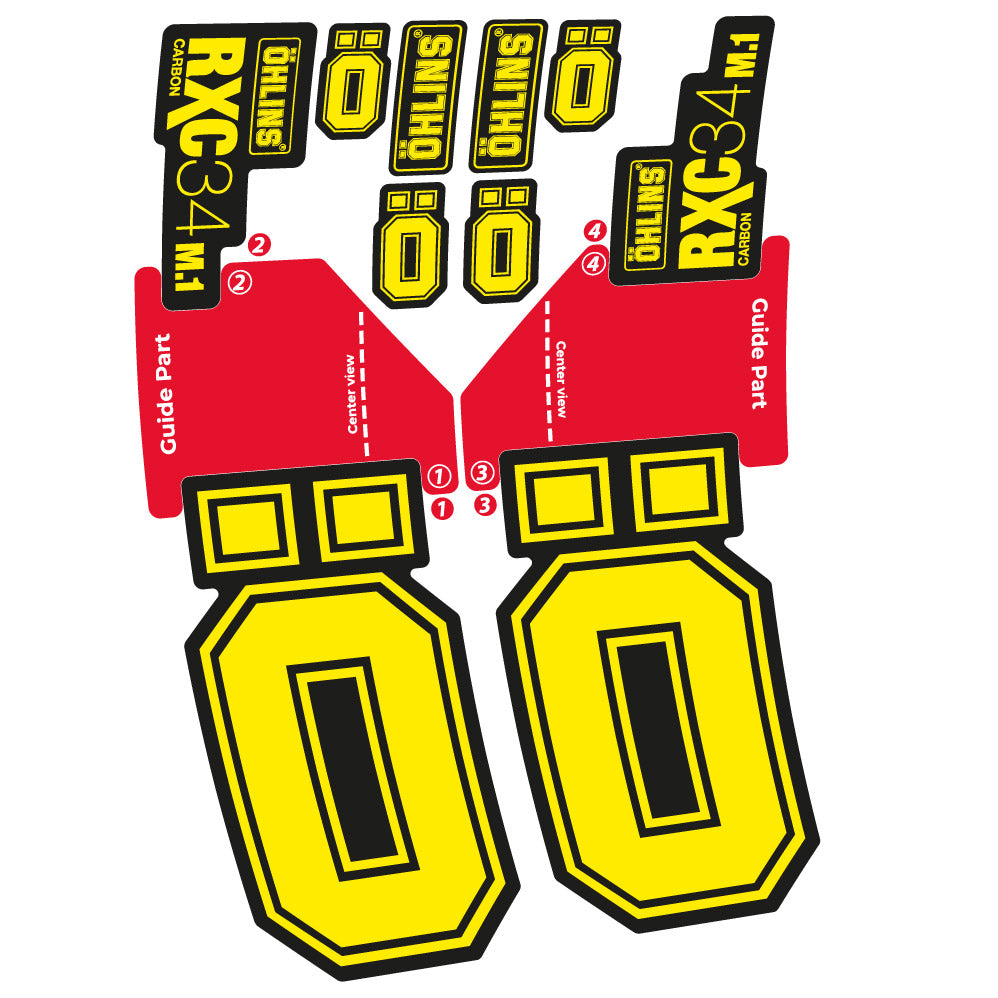 Stickers Ohlins RXC 34 M1 Carbon compatibles - Autocollants fourche VTT