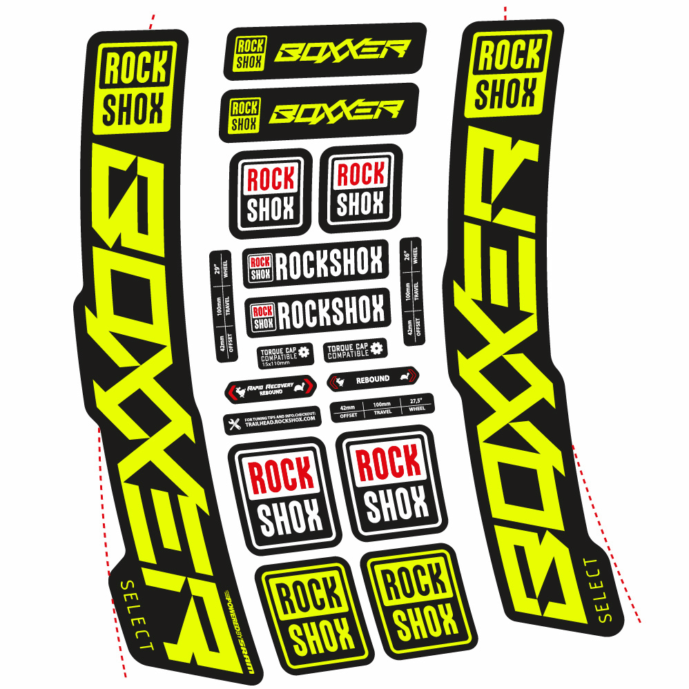 Stickers Rock Shox Boxxer Select 2021 compatibles Autocollants fourche VTT 29"