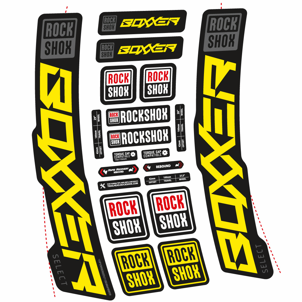Stickers Rock Shox Boxxer Select 2021 compatibles Autocollants fourche VTT 29"