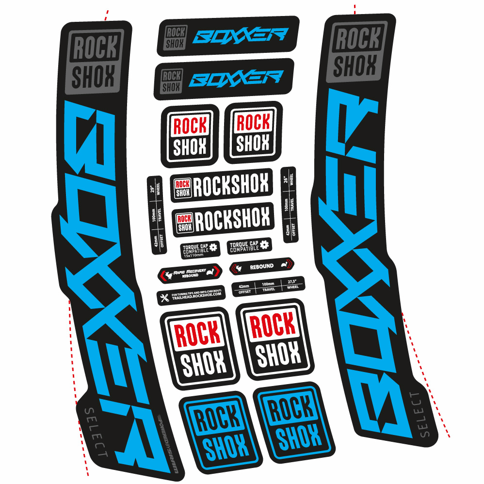 Stickers Rock Shox Boxxer Select 2021 compatibles Autocollants fourche VTT 29"