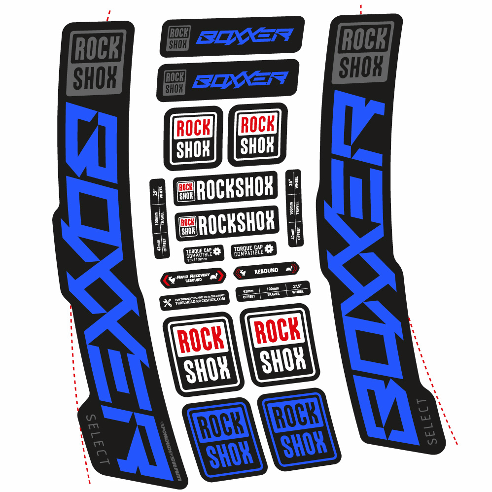Stickers Rock Shox Boxxer Select 2021 compatibles Autocollants fourche VTT 29"