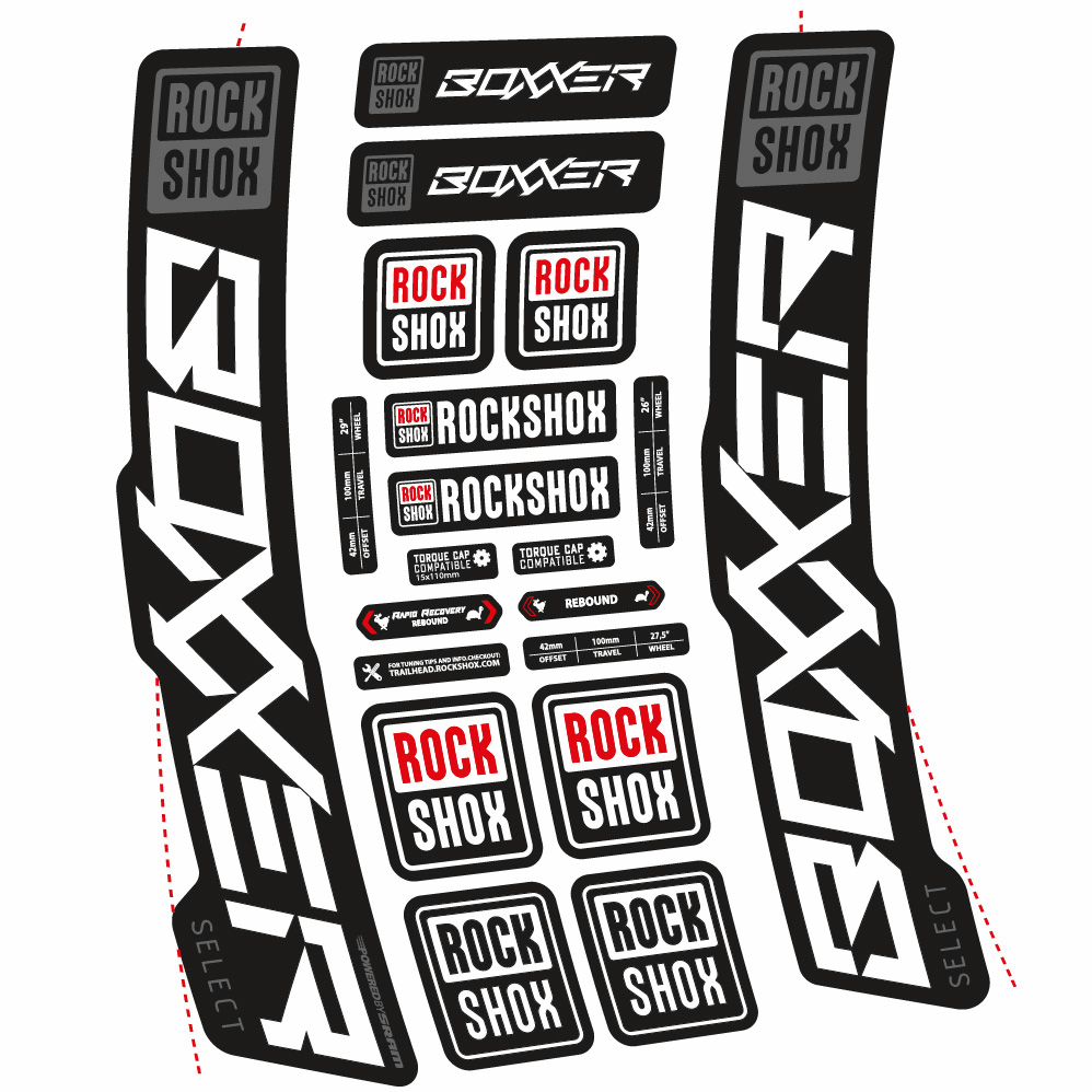 Stickers Rock Shox Boxxer Select 2021 compatibles Autocollants fourche VTT 29"