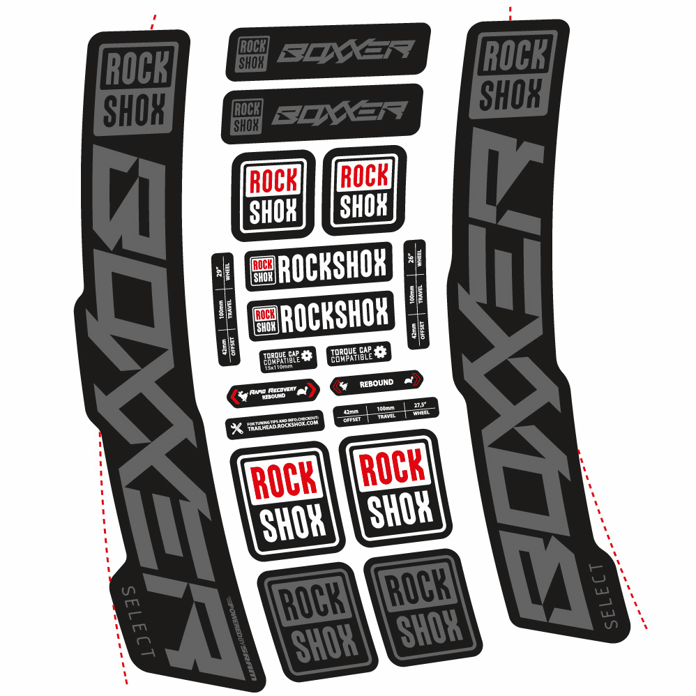 Stickers Rock Shox Boxxer Select 2021 compatibles Autocollants fourche VTT 29"