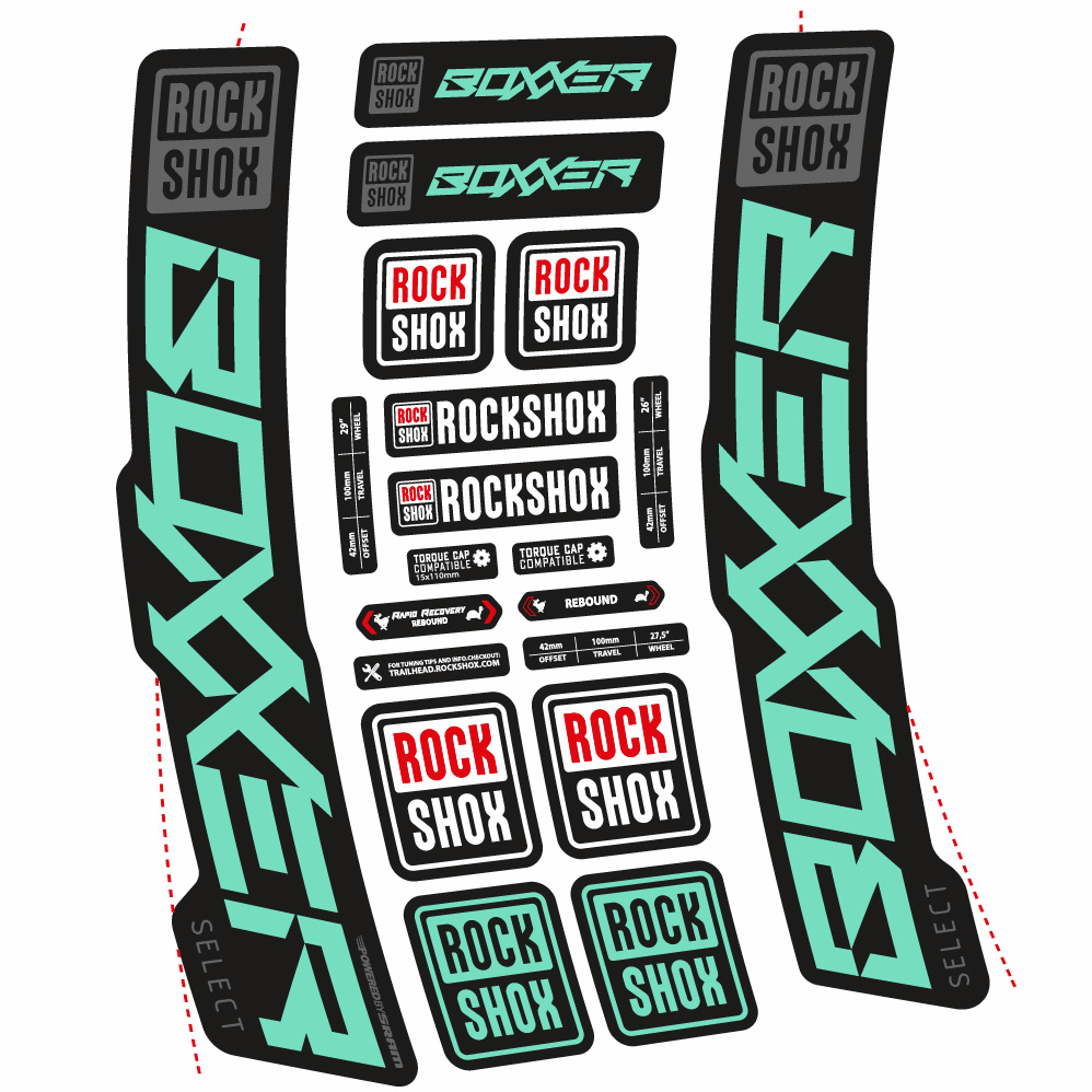 Stickers Rock Shox Boxxer Select 2021 compatibles Autocollants fourche VTT 29"