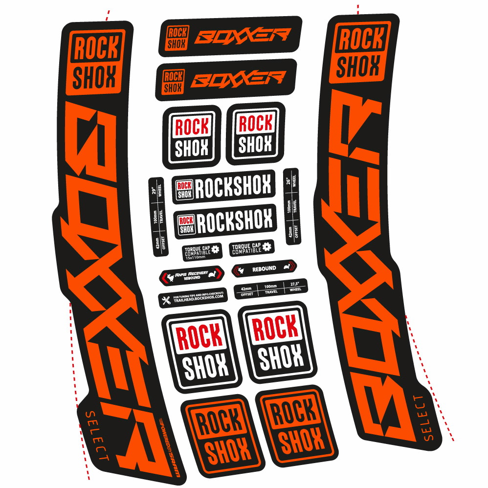 Stickers Rock Shox Boxxer Select 2021 compatibles Autocollants fourche VTT 29"