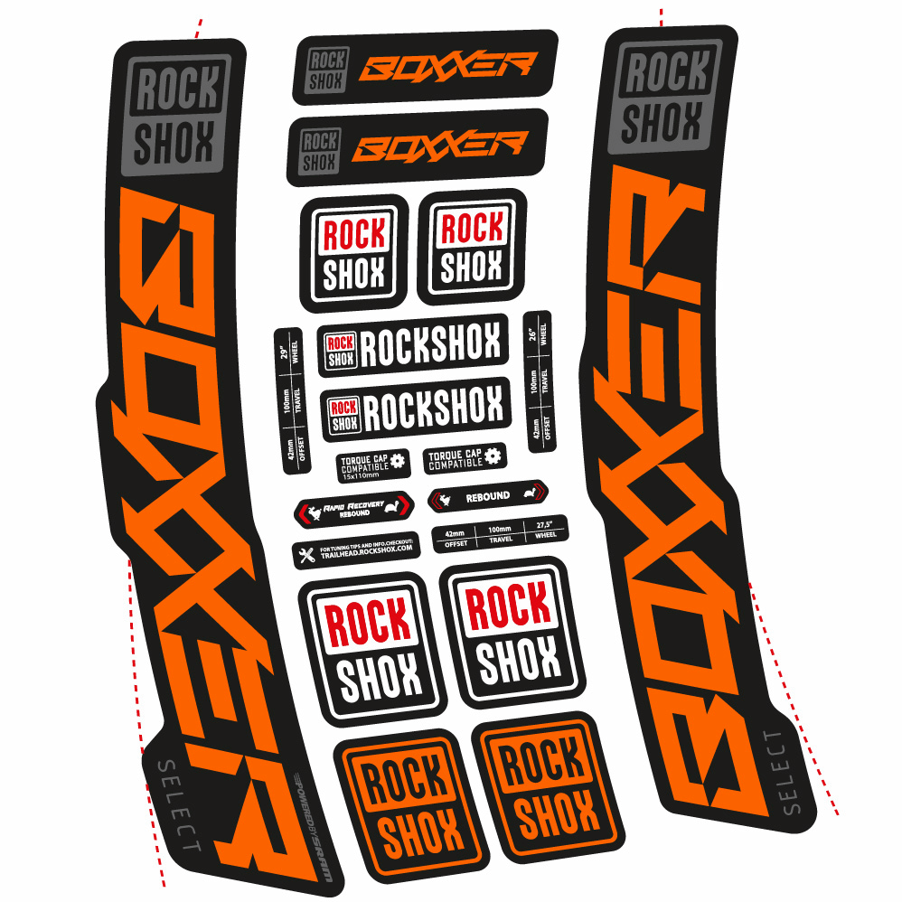 Stickers Rock Shox Boxxer Select 2021 compatibles Autocollants fourche VTT 29"