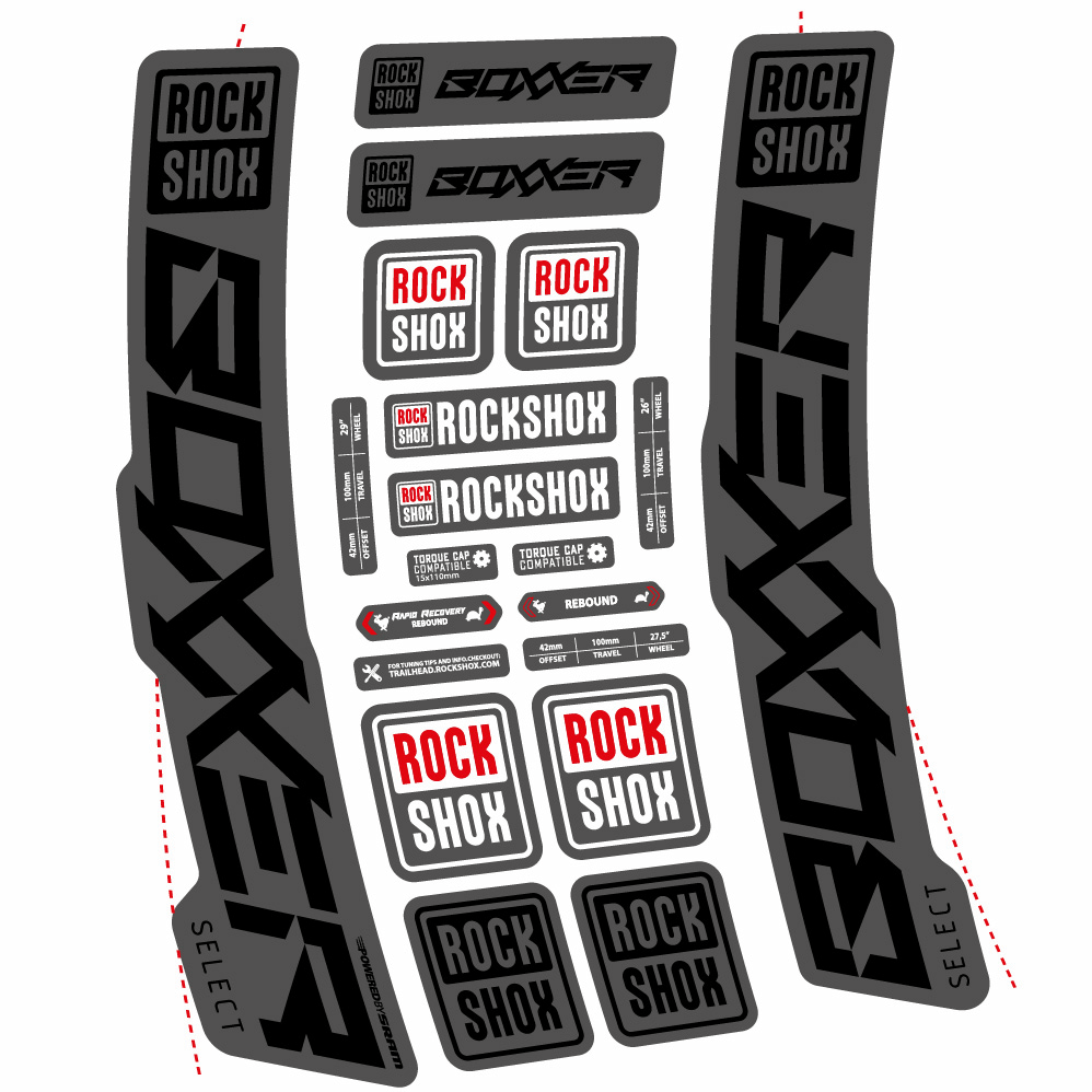 Stickers Rock Shox Boxxer Select 2021 compatibles Autocollants fourche VTT 29"