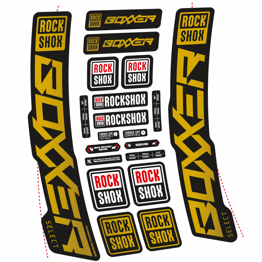 Stickers Rock Shox Boxxer Select 2021 compatibles Autocollants fourche VTT 29"