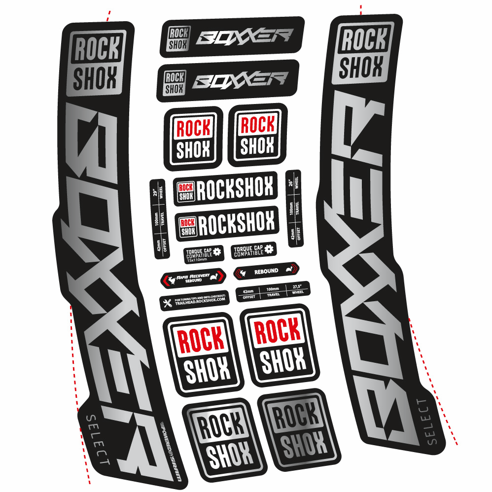 Stickers Rock Shox Boxxer Select 2021 compatibles Autocollants fourche VTT 29"