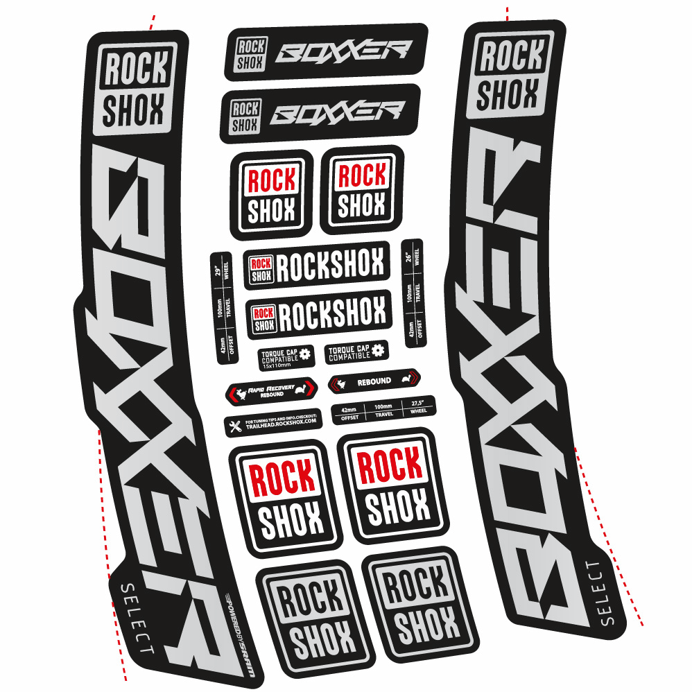 Stickers Rock Shox Boxxer Select 2021 compatibles Autocollants fourche VTT 29"
