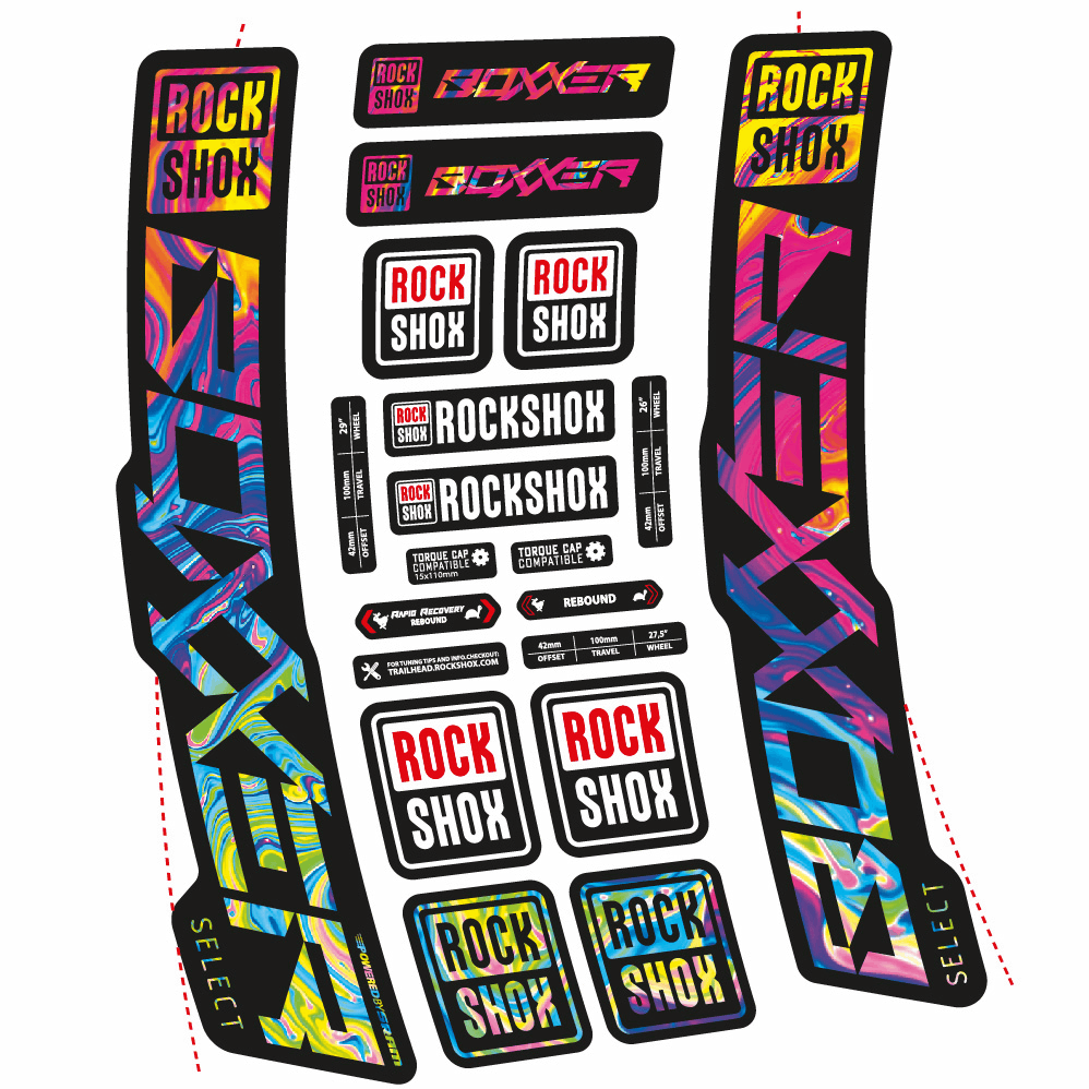 Stickers Rock Shox Boxxer Select 2021 compatibles Autocollants fourche VTT 29"