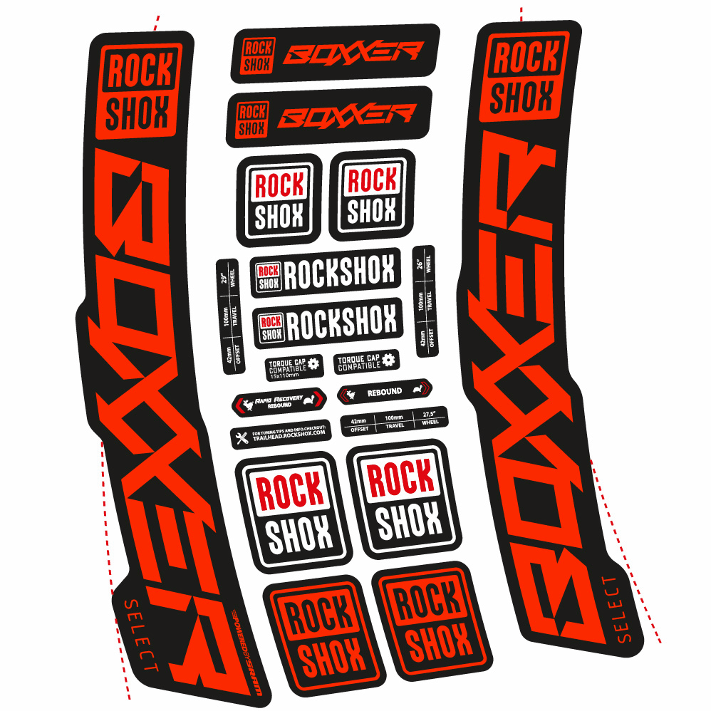 Stickers Rock Shox Boxxer Select 2021 compatibles Autocollants fourche VTT 29"
