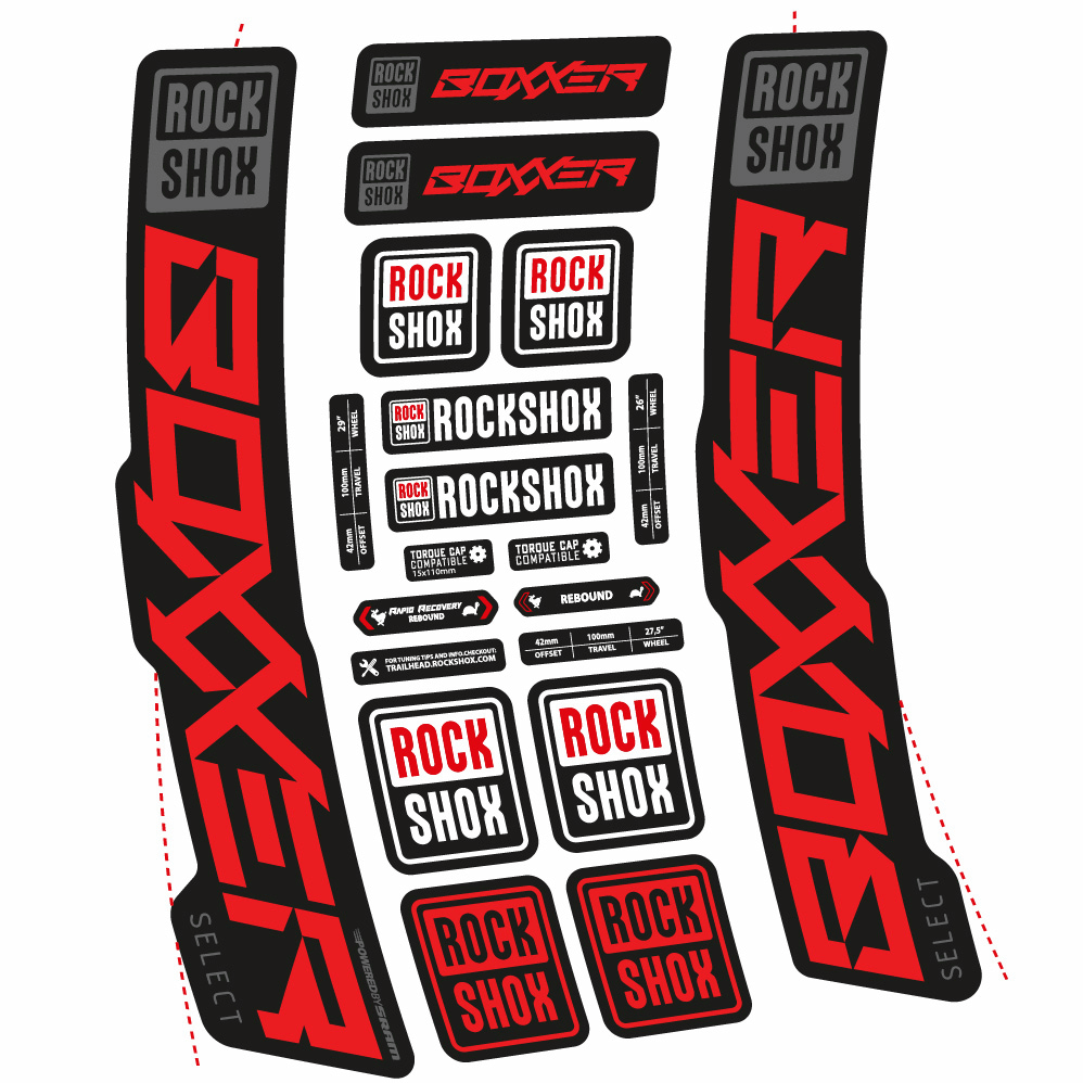 Stickers Rock Shox Boxxer Select 2021 compatibles Autocollants fourche VTT 29"