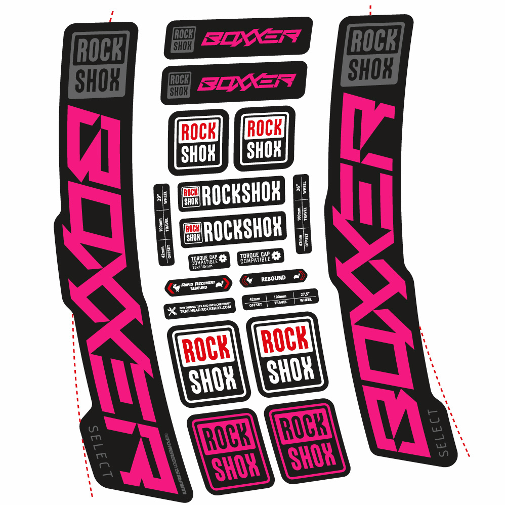 Stickers Rock Shox Boxxer Select 2021 compatibles Autocollants fourche VTT 29"
