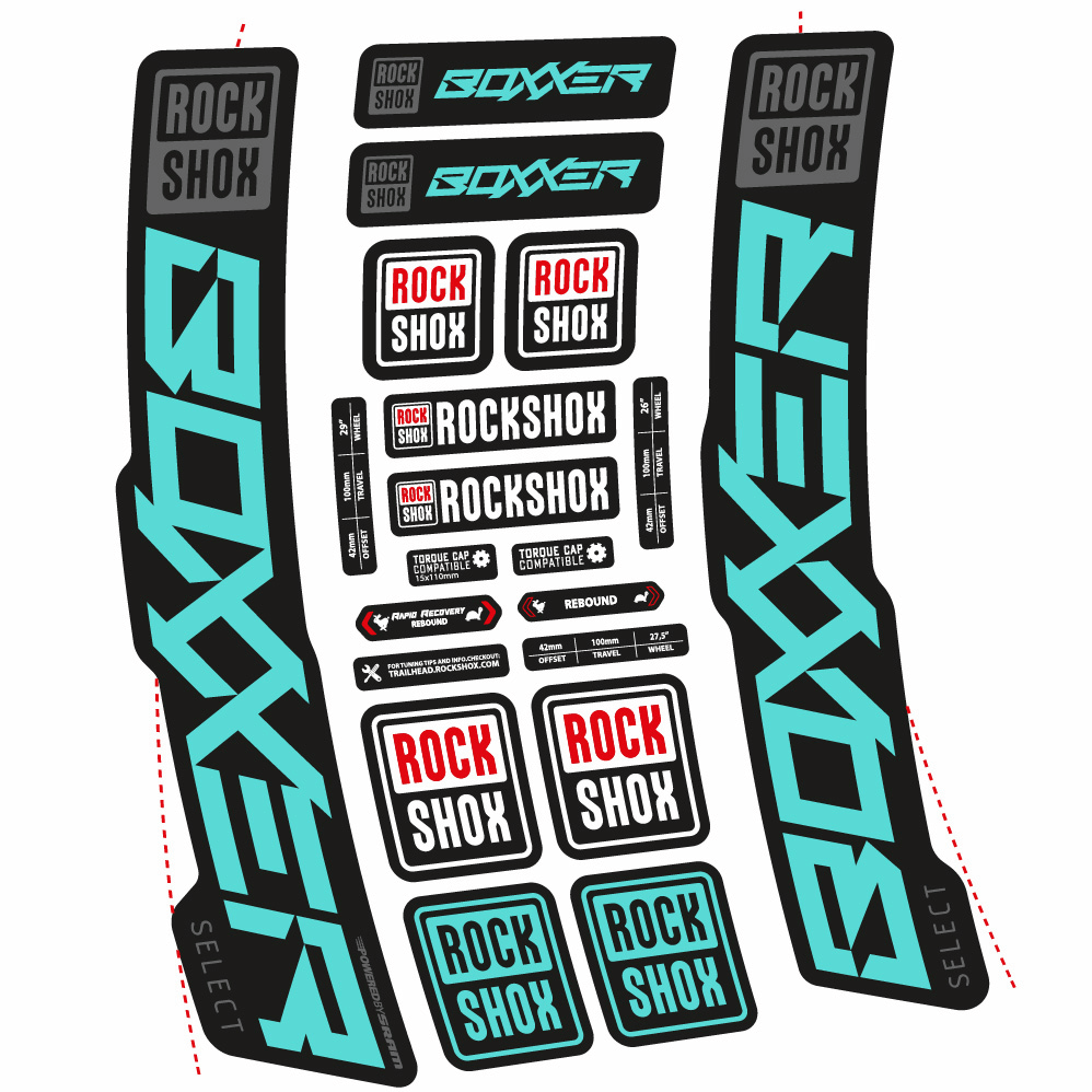 Stickers Rock Shox Boxxer Select 2021 compatibles Autocollants fourche VTT 29"