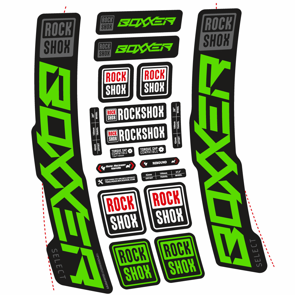 Stickers Rock Shox Boxxer Select 2021 compatibles Autocollants fourche VTT 29"