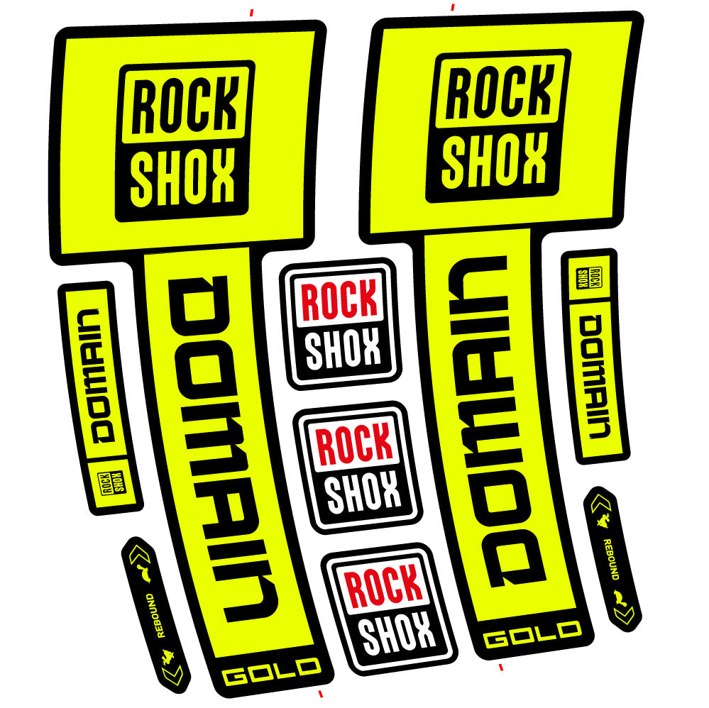 Stickers Rock Shox Domain Gold 2025 Ver. 2 compatibles Autocollants fourche VTT 29"