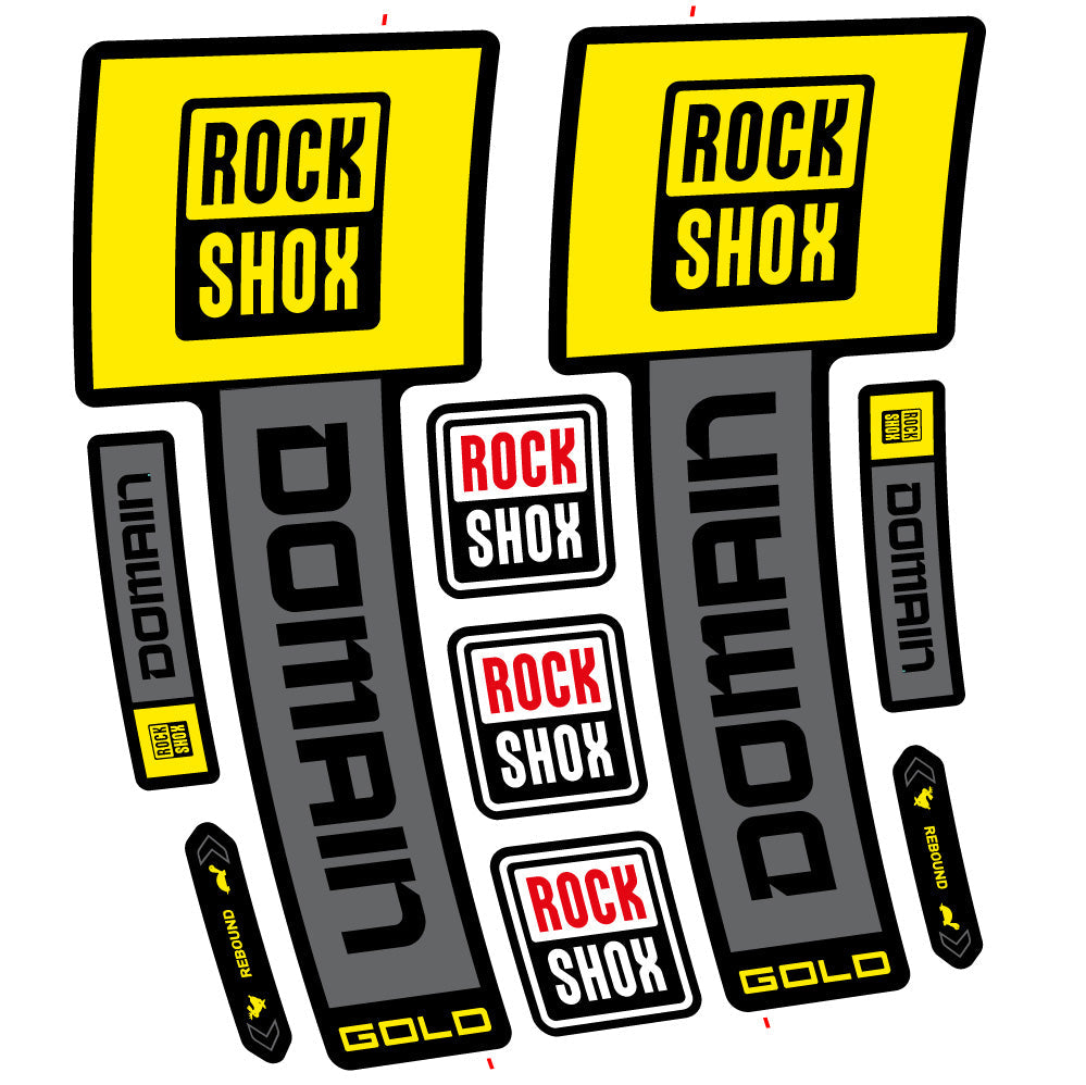 Stickers Rock Shox Domain Gold 2025 Ver. 2 compatibles Autocollants fourche VTT 29"