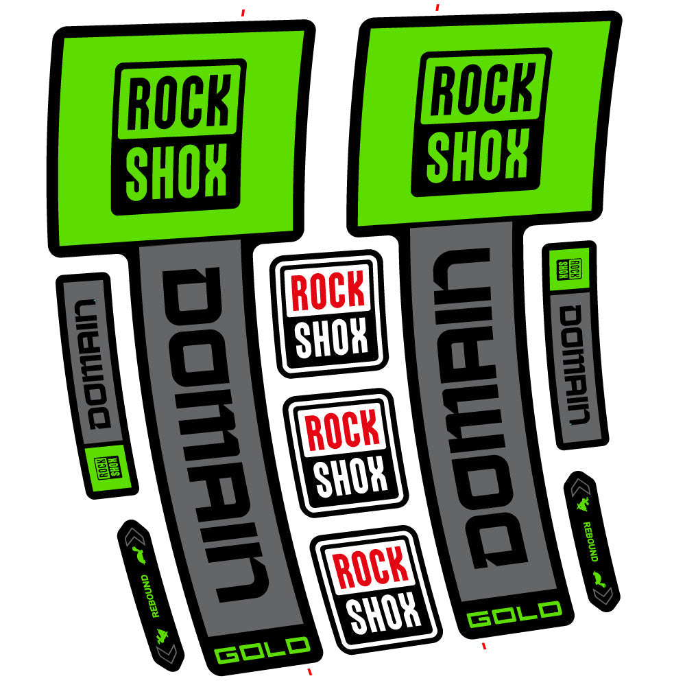 Stickers Rock Shox Domain Gold 2025 Ver. 2 compatibles Autocollants fourche VTT 29"