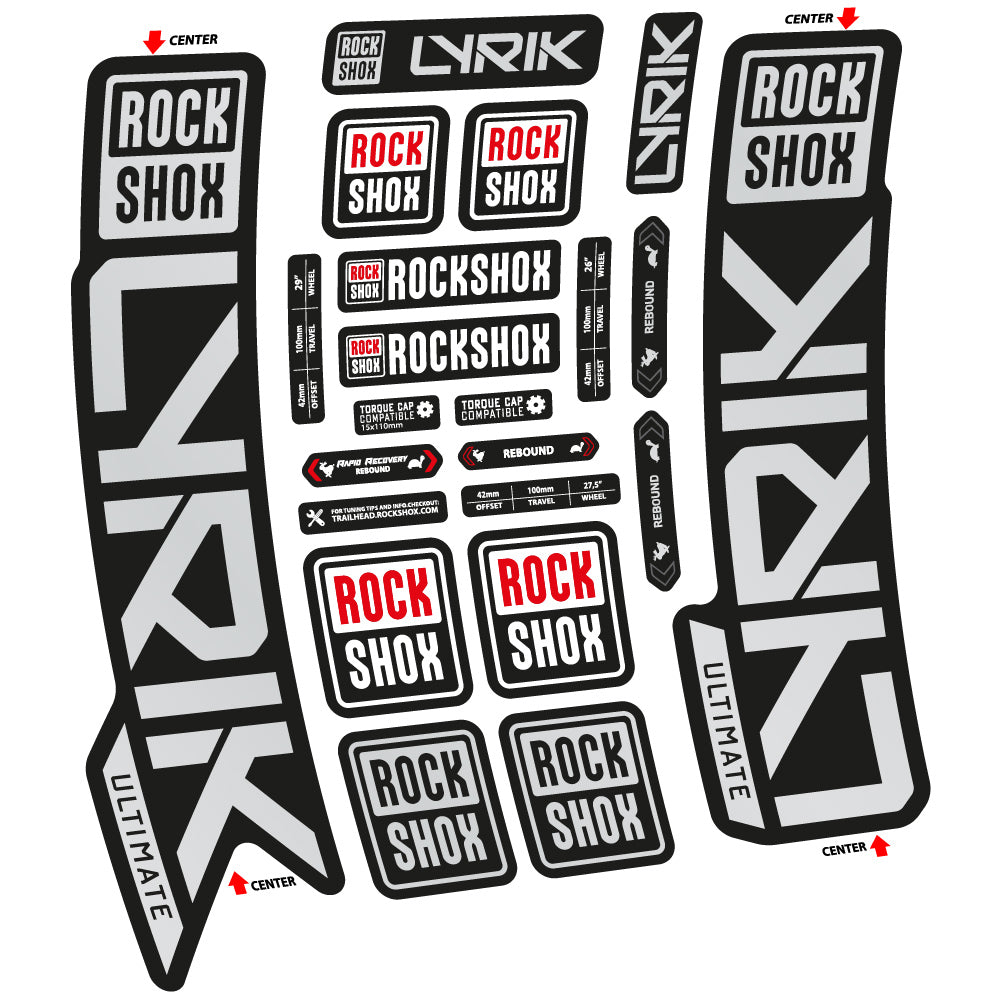 Stickers Rock Shox Lyrik Ultimate 2023 compatibles Autocollants fourche VTT 29"