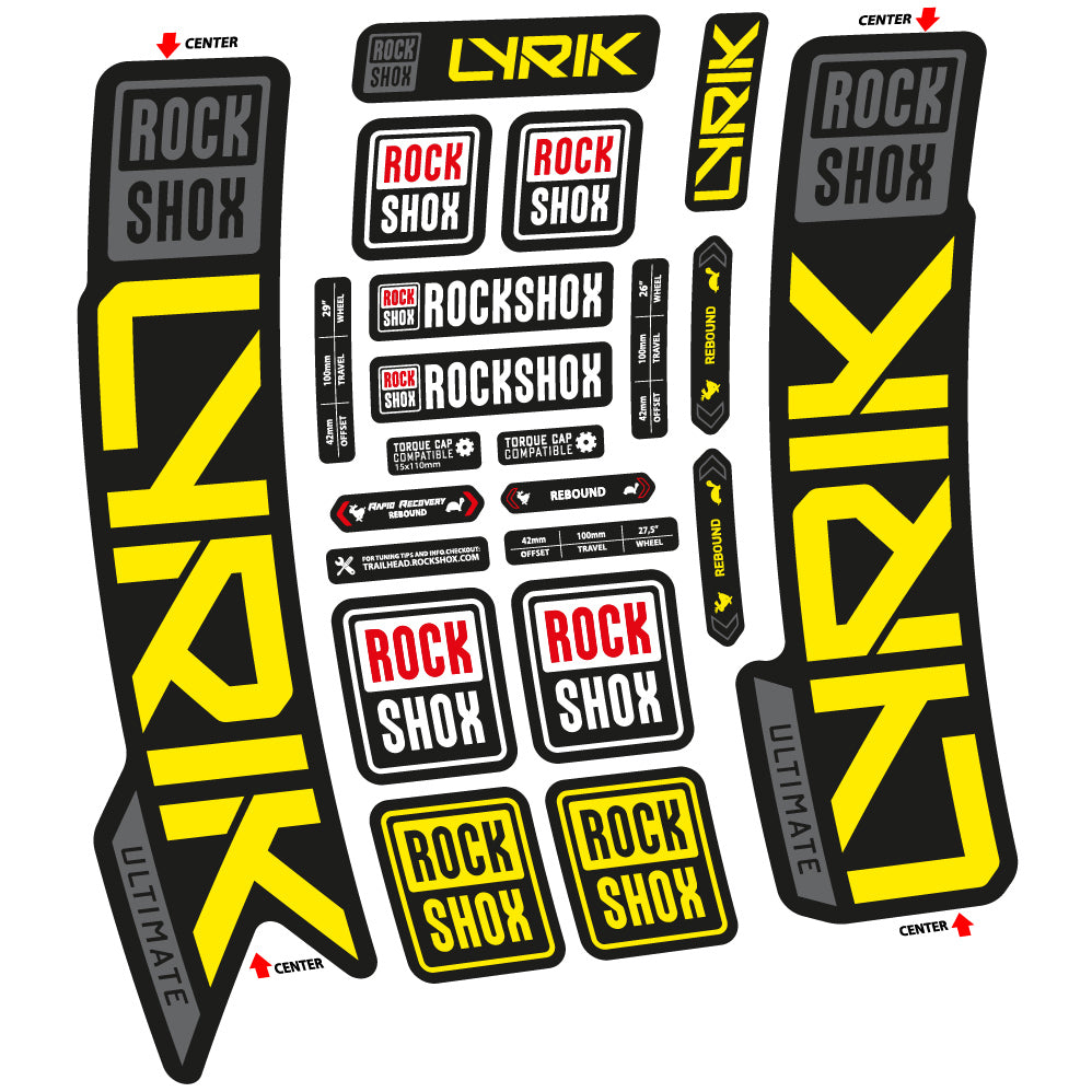 Stickers Rock Shox Lyrik Ultimate 2023 compatibles Autocollants fourche VTT 29"