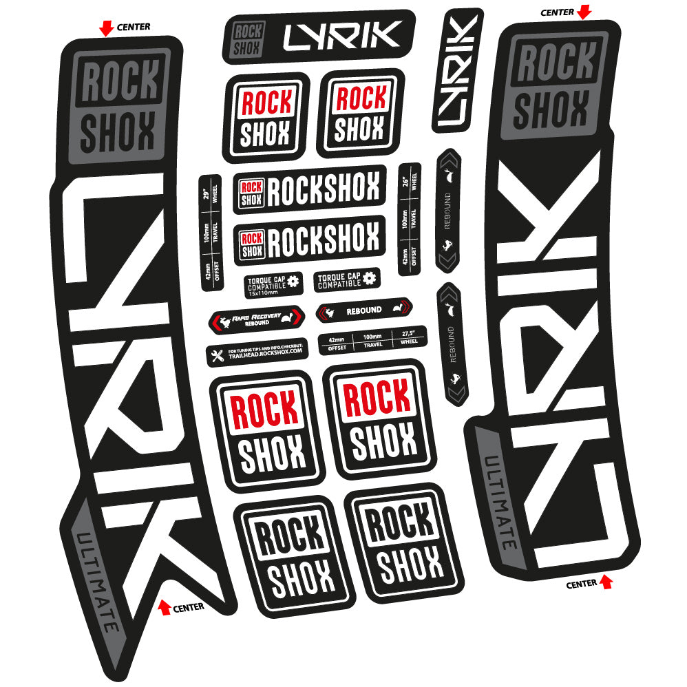 Stickers Rock Shox Lyrik Ultimate 2023 compatibles Autocollants fourche VTT 29"