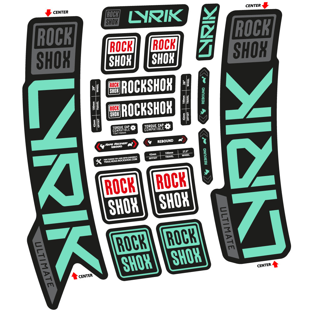 Stickers Rock Shox Lyrik Ultimate 2023 compatibles Autocollants fourche VTT 29"