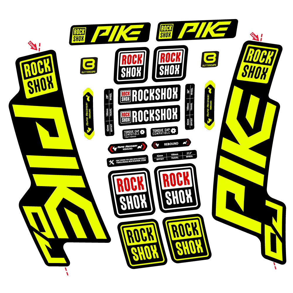 Stickers Rock Shox Pike DJ compatibles - Autocollants fourche VTT