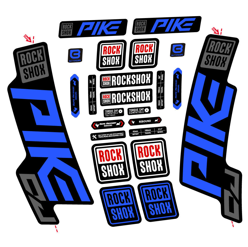 Stickers Rock Shox Pike DJ compatibles - Autocollants fourche VTT