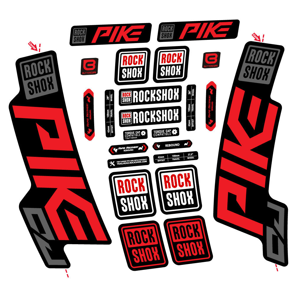Stickers Rock Shox Pike DJ compatibles - Autocollants fourche VTT